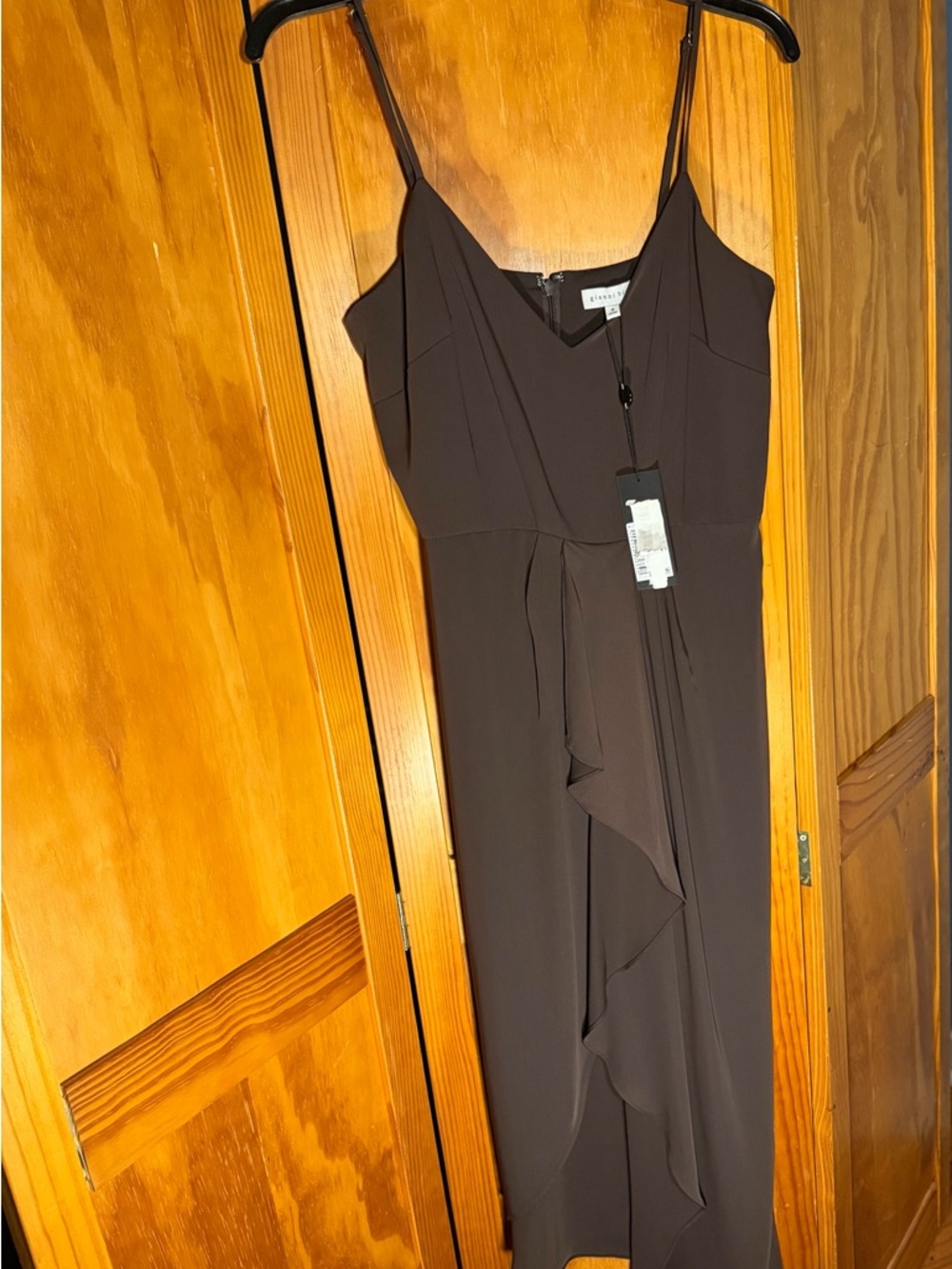 NWT Gianni Bini Chocolate Ruffle-Front Spaghetti Strap Midi Dress